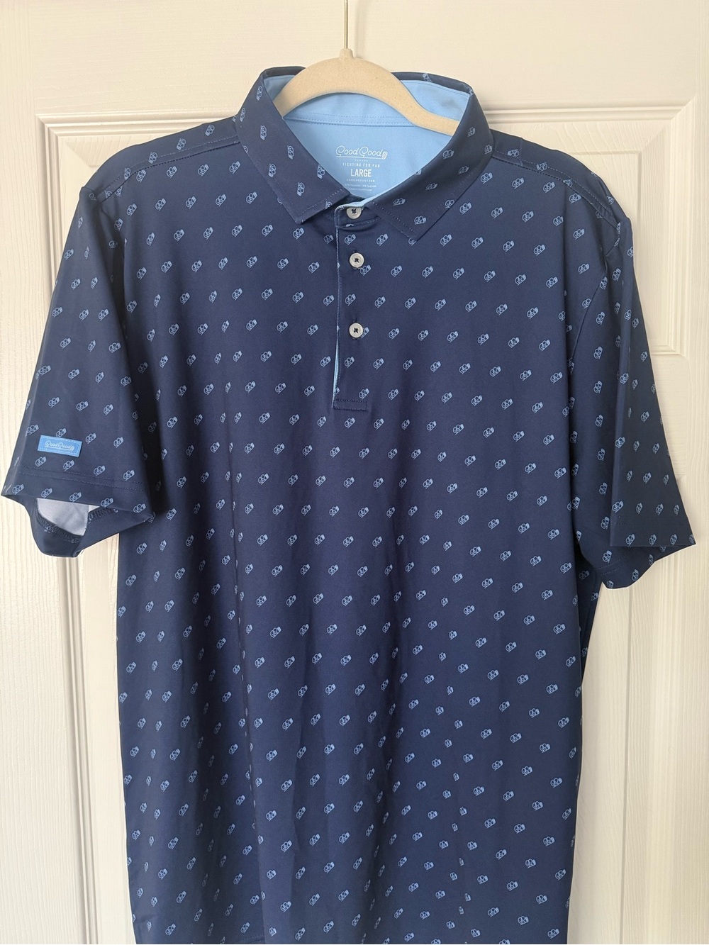Good Good Golf Navy Patterned Logo Performance Polo